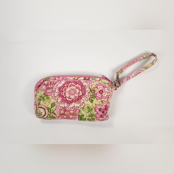 Vera Bradley Pink and Green Floral Wristlet - Picture 1 of 10